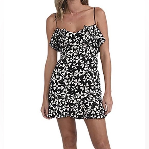 KARINA GRIMALDI Black & White Floral Embroidered Dress – Size 6 - Picture 1 of 7